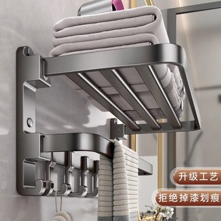 卫生间浴室太空铝置物架壁挂衣物架强力吸盘式浴巾架毛巾架收纳架