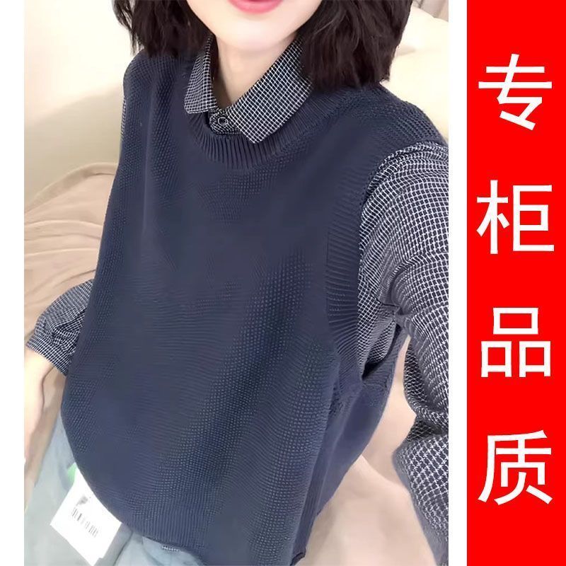 叠穿百搭藏青色针织马甲女
