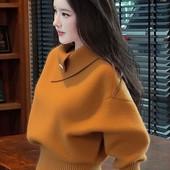 韩系淡人高知老钱风穿搭设计感软糯橘色高领2025秋冬打底针织衫 女