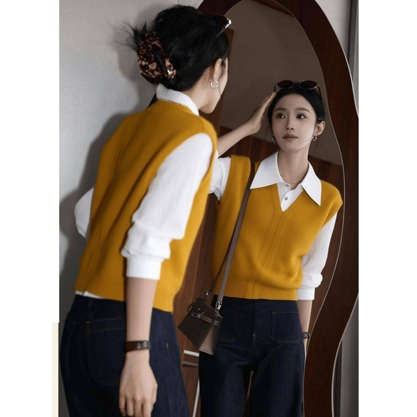 2025秋冬新款法式设计感单马甲翻领针织衫女气质显瘦内搭打底上衣,女装/女士精品,毛针织衫,淘宝优惠券,粉丝福利购,淘宝优惠卷