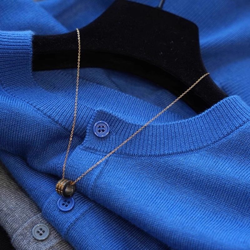 韩系纯色针织开衫显瘦圆领宽松