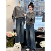 大码 上衣 女士秋冬胖MM小众独特巨好看长袖 韩系时尚 简约休闲针织衫