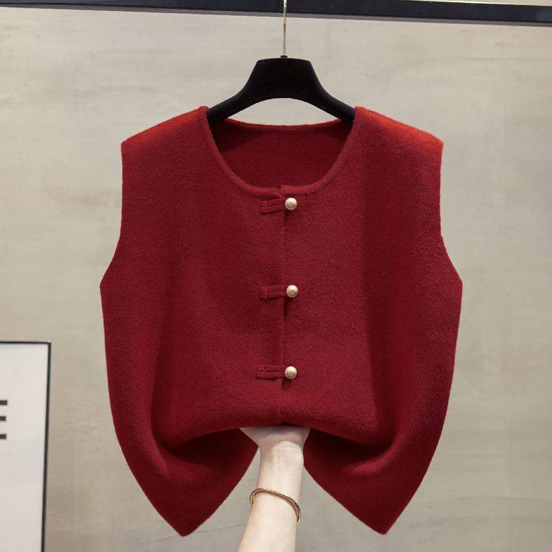 开衫圆领新中式针织马甲背心女2024秋冬新款宽松外穿马夹毛衣坎肩,女装/女士精品,毛针织衫,淘宝优惠券,粉丝福利购,淘宝优惠卷