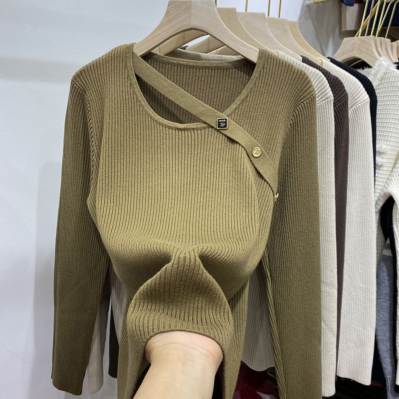 2023春季新款洋气圆领上衣女春秋设计感小众针织衫毛衣挂脖打底衫