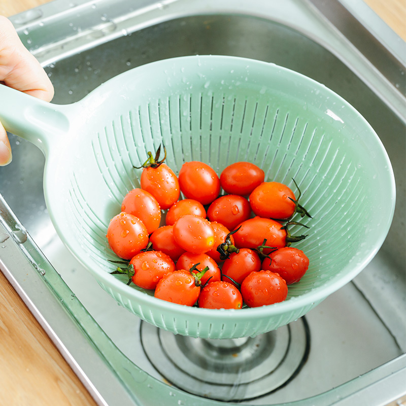 日本进口ASVEL 抗菌沥水篮带手柄耐高温淘米盆洗菜果蔬篮滤网捞勺