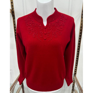 雪豹妈妈羊毛衫中老年女秋装上衣喜婆婆婚宴装本命年红色羊绒毛衣