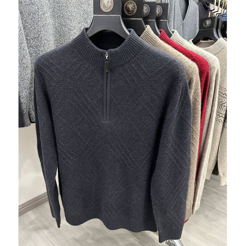 雪豹羊绒衫纯羊绒男毛衣拉链毛衫