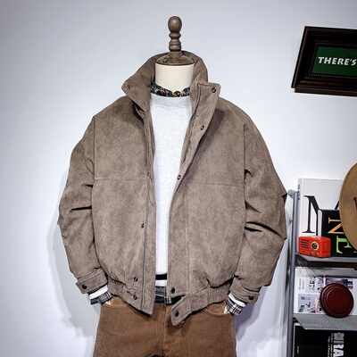 皮羽绒90白鸭绒机车服痞帅外套休闲宽松高品质男装立领皮衣潮秋装