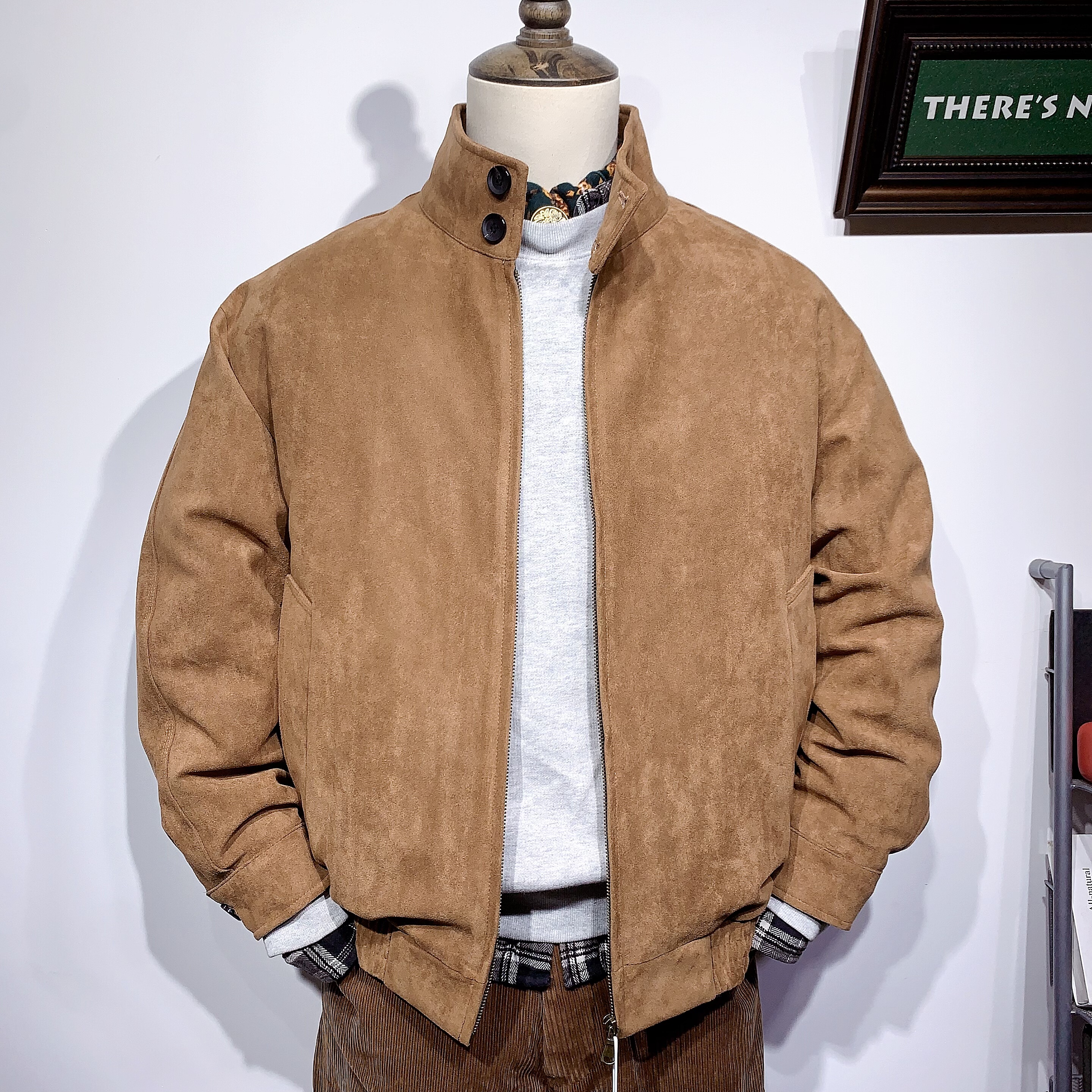 潮牌冬季立领羽绒服外套男复古鹿皮绒高级感宽松青年短款羽绒夹克