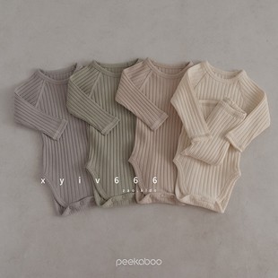 韩国进口童装坑条弹力连体衣家居爬服套装护肚打底裤PEEKABOO