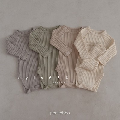 韩国进口童装坑条弹力连体衣家居爬服套装护肚打底裤PEEKABOO