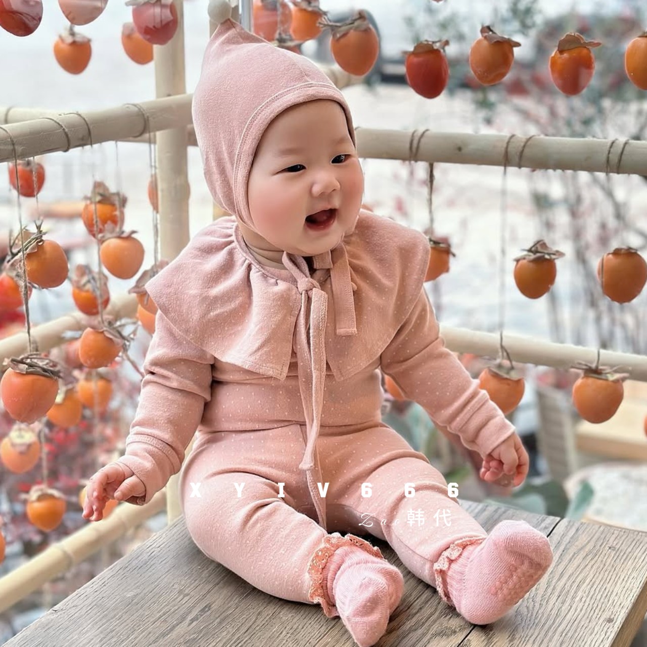 韩国进口婴儿可爱波点纯棉家居爬服连体衣高腰护肚裤套装PEEKABOO