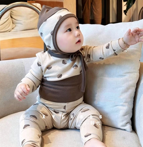 peekaboo韩国进口可爱板栗爬服包屁衣高腰护肚裤套装婴幼儿家居服