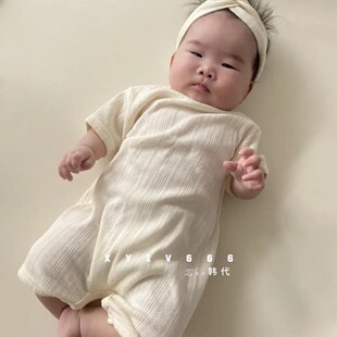 PEEKABOO韩国童装婴儿极简舒服纯棉短袖连体哈衣夏装爬服男女宝宝