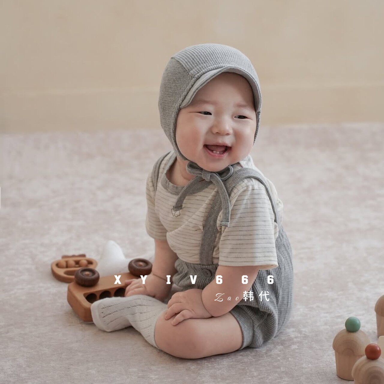 韩国进口婴幼儿男女宝百天周岁服高腰护肚背带裤夏大PP裤PEEKABOO