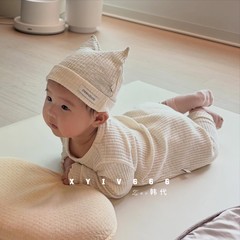 韩国进口PEEKABOO婴儿坑条弹力宝宝打底爬服家居25新款连体哈衣