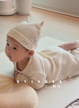 韩国进口PEEKABOO婴儿坑条弹力宝宝打底爬服家居25新款连体哈衣