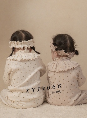 PEEKABOO进口韩国童装高弹小碎花秋冬舒服款式婴幼儿童家居服套装