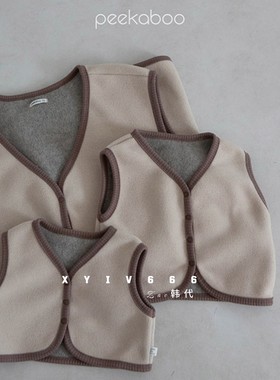 韩国进口peekaboo抓绒Somi保暖马甲撞色毛绒加厚秋冬季马夹亲子装