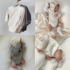 韩国进口新生婴儿斜襟连体哈衣初生宝宝和尚服月子服PEEKABOO