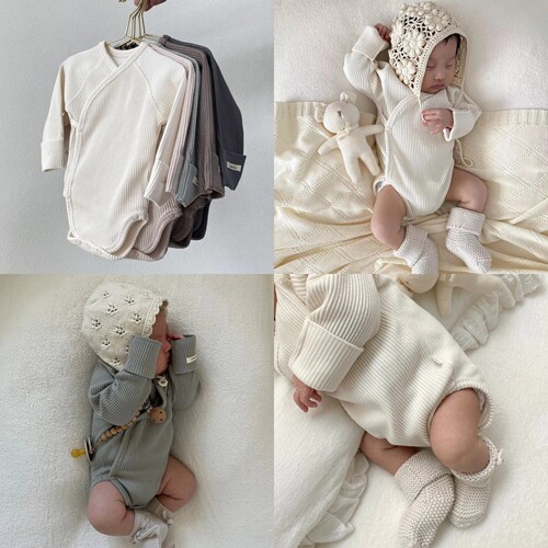现货韩国进口新生婴儿斜襟连体哈衣初生宝宝和尚服春秋款PEEKABOO