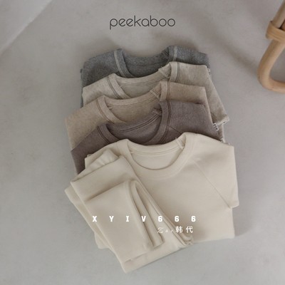 PEEKABOO进口韩国童装纯棉秋冬加厚舒服款式幼儿童家居服套装