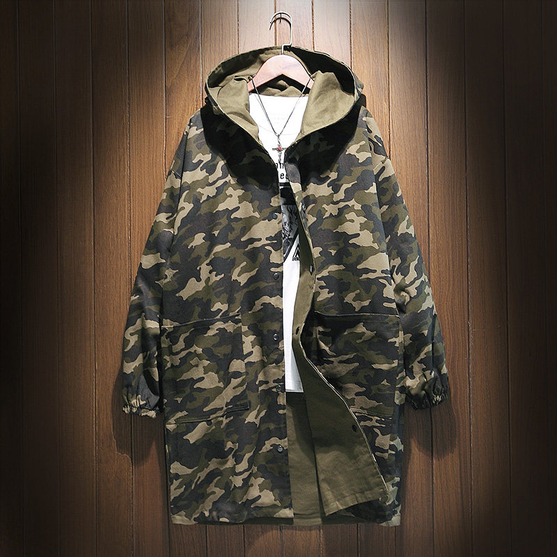 Wear both sides Mid length version Windbreaker Add fertilizer XL Youth Easy coat Hooded Korean Edition Spring camouflagein the Men's clothing, Windbreaker  category - from Buy2taobao.com to provide professional Taobao agent buy service