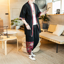 道袍 五分袖 中国风男装 和风汉服居士服夏季 亚麻外套装 胖子开衫 唐装