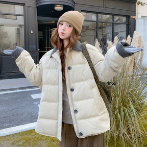 1107 新 现货 拼接毛呢90白鸭绒羽绒外套 P295K438，女装羽绒服，浙宝108