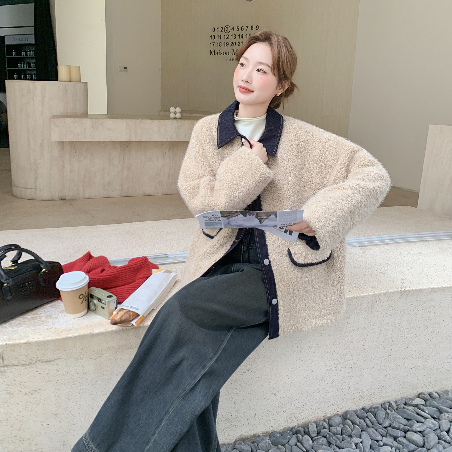 2531现货牛仔固色拼接皮毛一体外套P195K288,女装毛呢外套,浙宝108