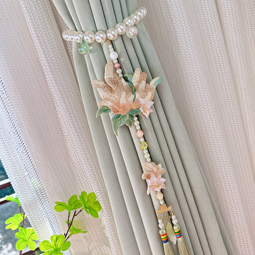 好运莲莲佛手花刺绣窗帘收拢带