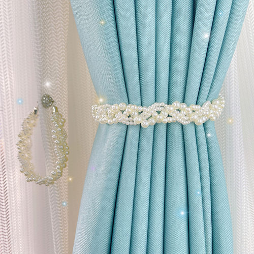 珍珠编织窗帘绑带简约磁铁吸扣一对窗帘扣环绑饰扎束带纱帘收拢夹