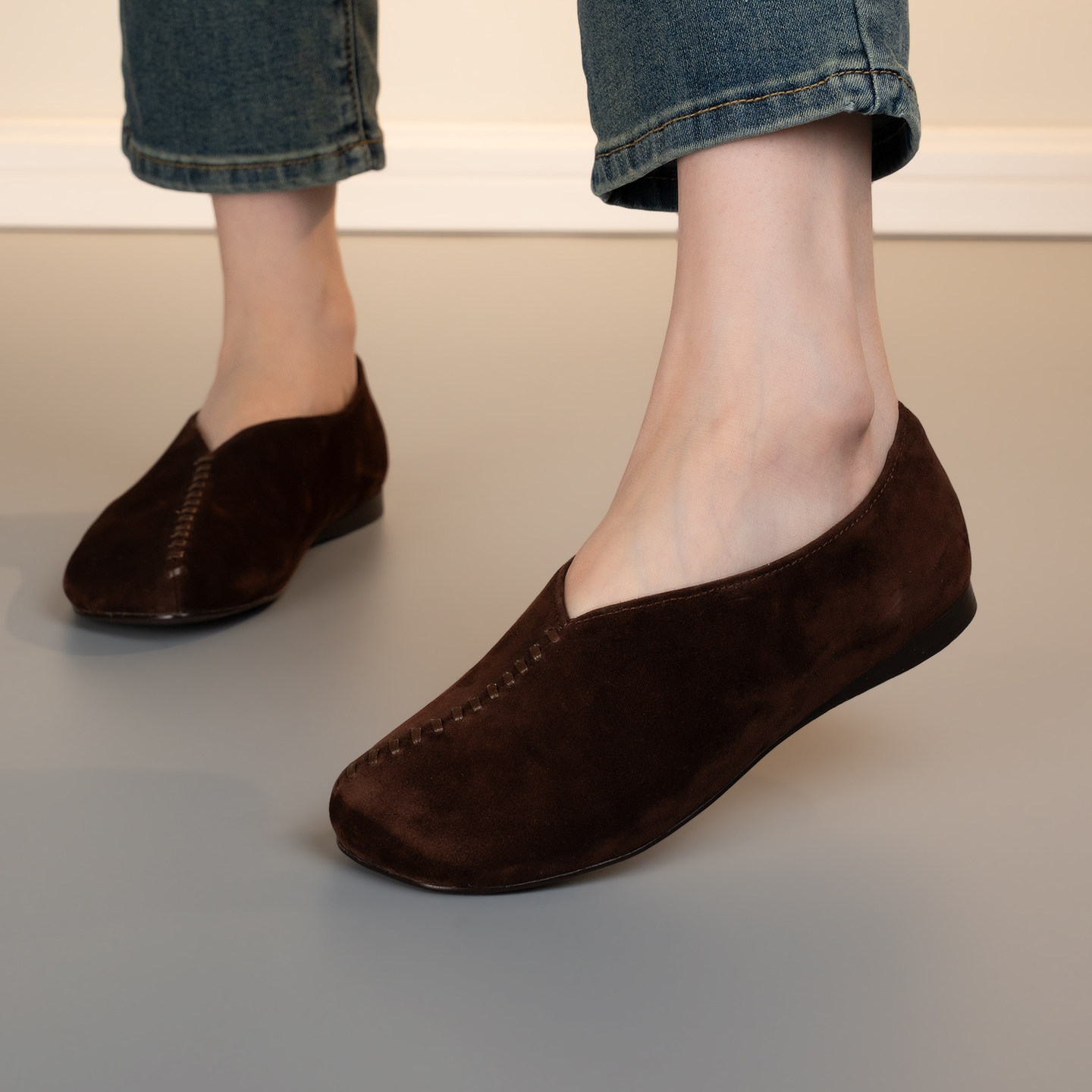 复古风羊反绒深口单鞋女平底一脚蹬乐福鞋舒适软底休闲鞋圆头简约,女鞋,深口单鞋,淘宝优惠券,粉丝福利购,淘宝优惠卷