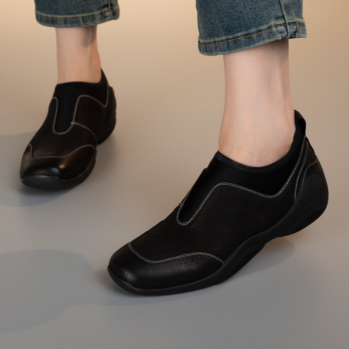 2026春季新款休闲真皮深口单鞋女圆头一脚蹬平底鞋头层牛皮中跟,女鞋,深口单鞋,淘宝优惠券,粉丝福利购,淘宝优惠卷