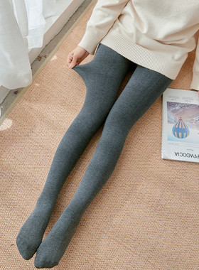 加绒薄绒灰色打底裤女春秋外穿踩脚保暖裤女士连脚连裤袜打底袜