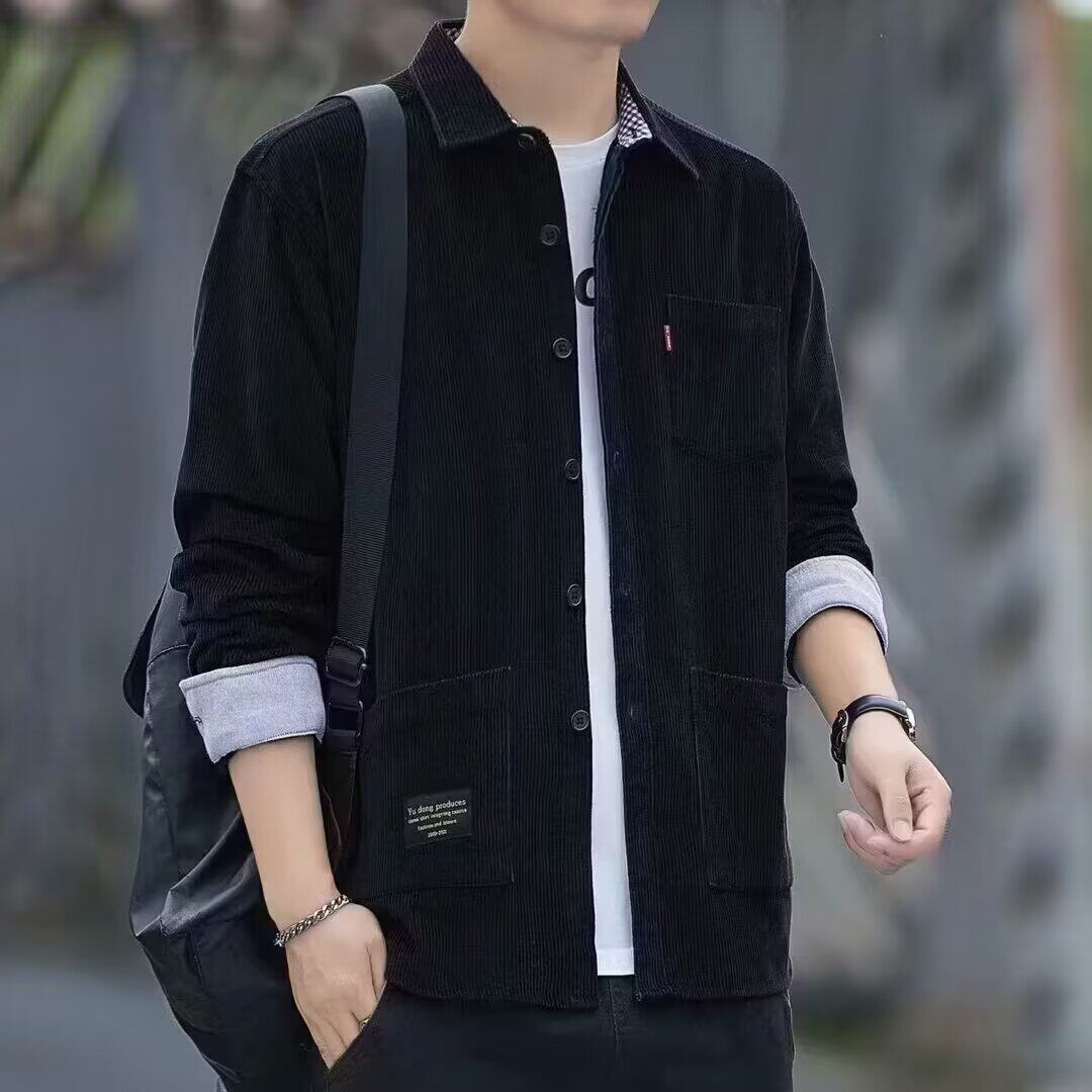 高品质秋冬男士灯芯绒衬衫宽松长袖衬衣工装上衣加绒加厚青年外套