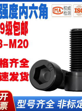 全牙12.9级内六角螺丝高强度杯头螺栓圆柱头螺钉M3M4M5M6M8M18M20