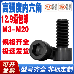 全牙12.9级内六角螺丝高强度杯头螺栓圆柱头螺钉M3M4M5M6M8M18M20