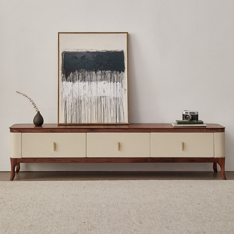 意式轻奢北美黑胡桃木电视柜实木客厅电视桌极简电视机柜视听地柜