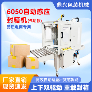 鼎兴新款6050自动感应封箱机全自动快递打包机1-12号纸箱封箱机自动胶带封箱机带防护罩纸箱封箱机