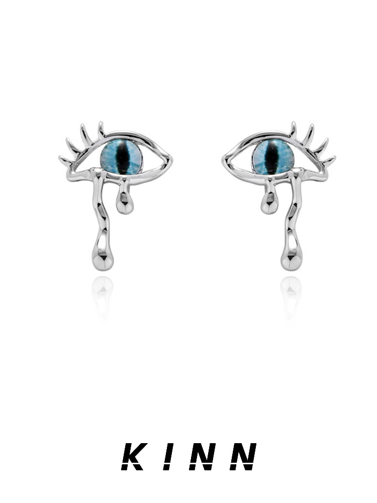 恶魔之眼猫瞳耳钉小众设计夸张流泪猫眼耳环女美式辣妹个性耳饰女