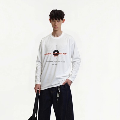 【靶心】美式纯棉设计感小领口280G宽松印花短袖T恤情侣英文字母