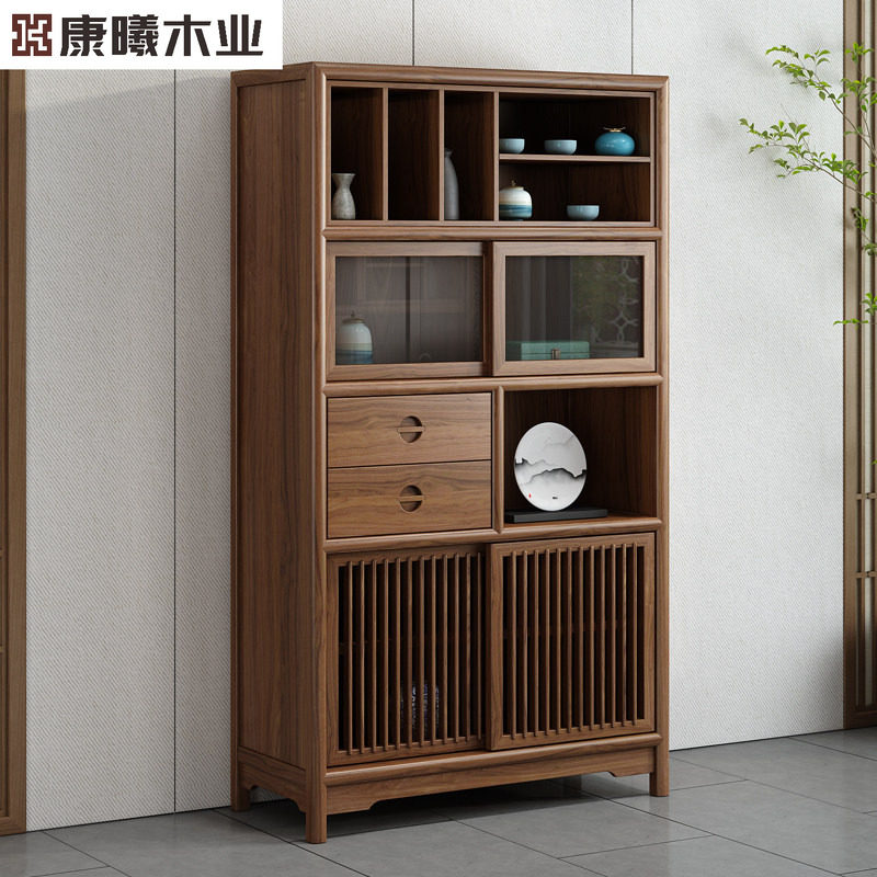 新中式老榆木博古架展示柜实木储物柜多功能置物架茶具摆放架茶柜