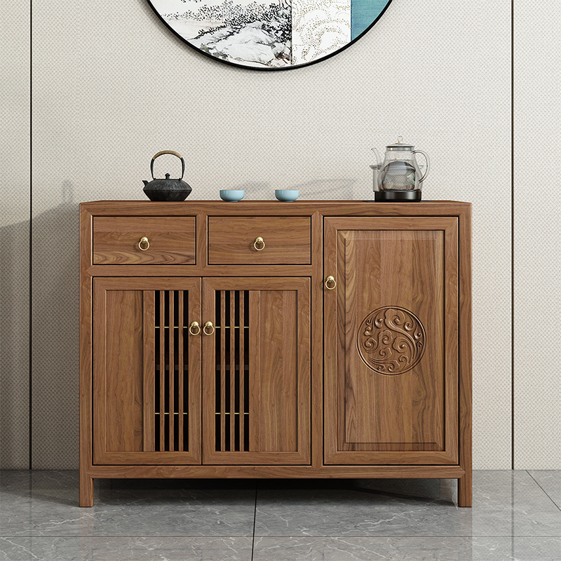 老榆木实木沙发边茶水柜