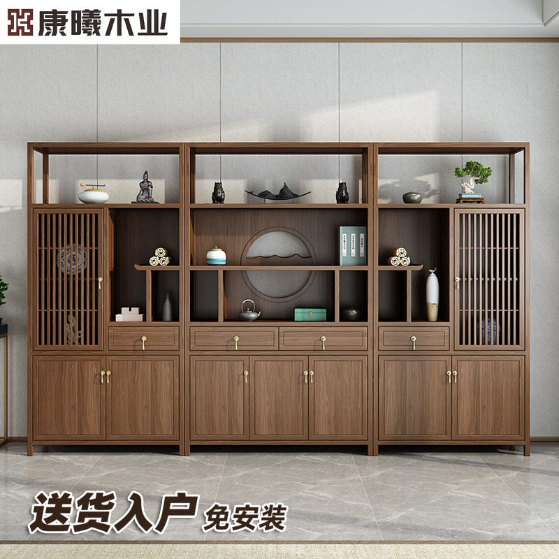 新中式博古架实木多宝阁茶叶展示柜置物架子北榆木书架陈列柜货架