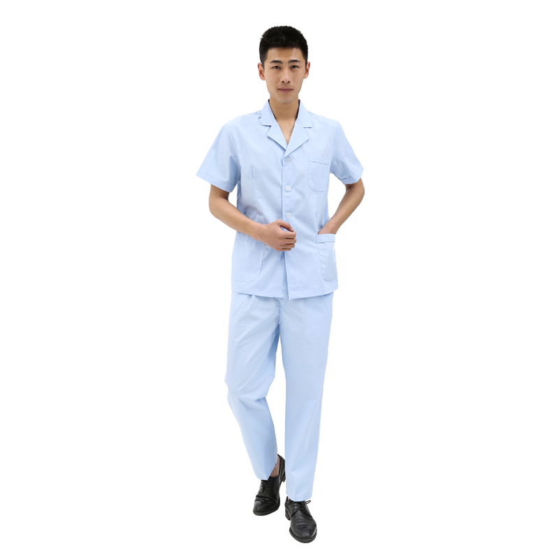 医生服短袖短款男分体套装夏装白大褂牙科口腔医生服男式蓝色套装
