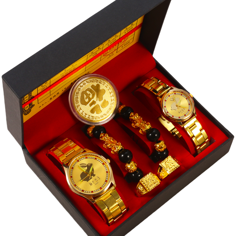兔年绝版典藏沙金机械情侣表八件一盒生肖守护招财转自动手表男女