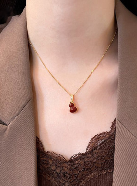 新中式复古锆石红色滴油葫芦吊坠项链配饰女简衣链轻奢感项饰