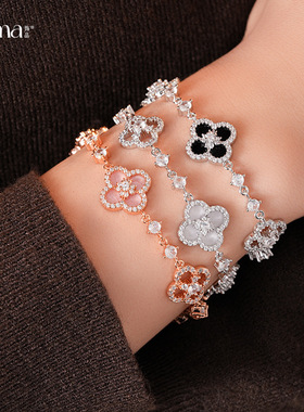 锆石菱形镂空花朵可调节手链冷淡风简约气质手环轻奢时尚百搭手饰