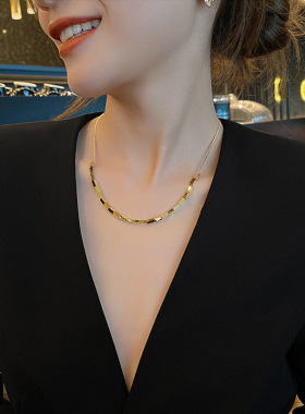 18K通体钛钢项链女欧美个性冷淡风简约锁骨链时尚百搭气质颈链